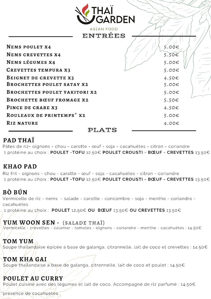 THAÏ GARDEN - Menu Image 1